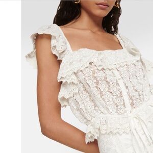 LoveShackFancy Mia True White Lace Crop Top Blouse Size XL